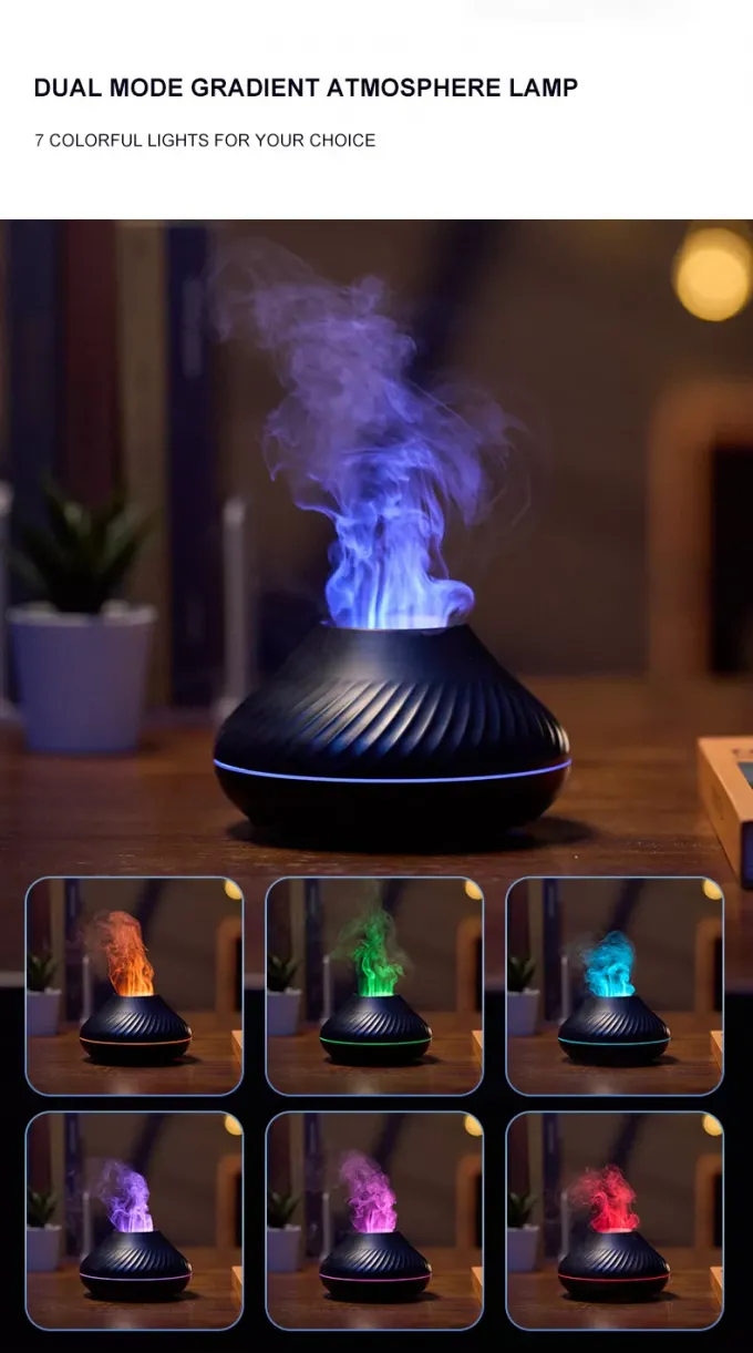 드롭십핑 최신 RGB 라이트 플레임 아로마 디퓨저 130Ml 3d 컬러블 플레임 유습기 불 화산 디퓨저 드롭십핑 4